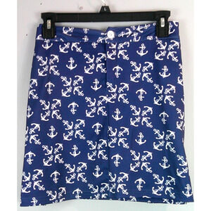 Top it off Anchor Skort Navy Blue and White Cruise Women's Large Button Zipper